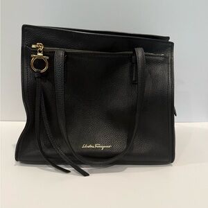 SALVATORE FERRAGAMO Black Textured Tote